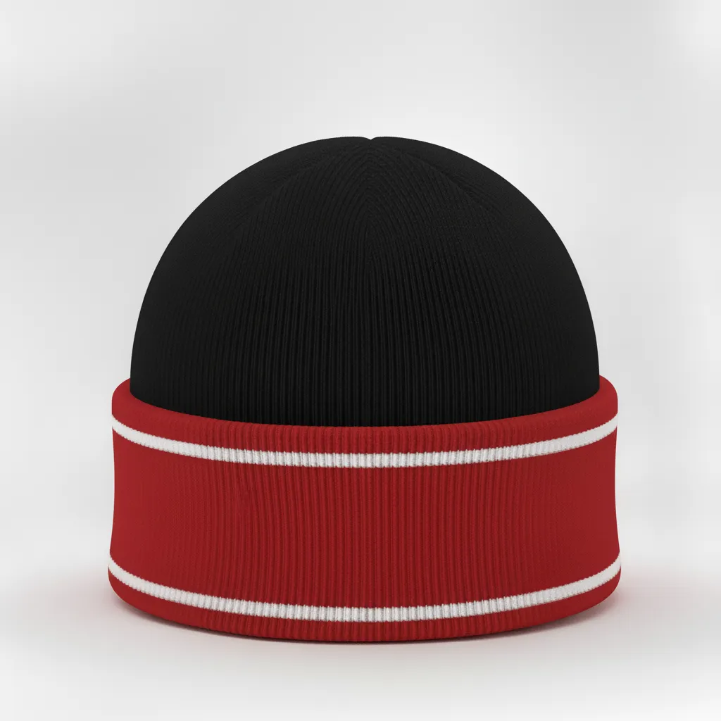 Custom Ice Hockey Beanie - Black, Red, White - Side View - HAMCO Sports Inc.