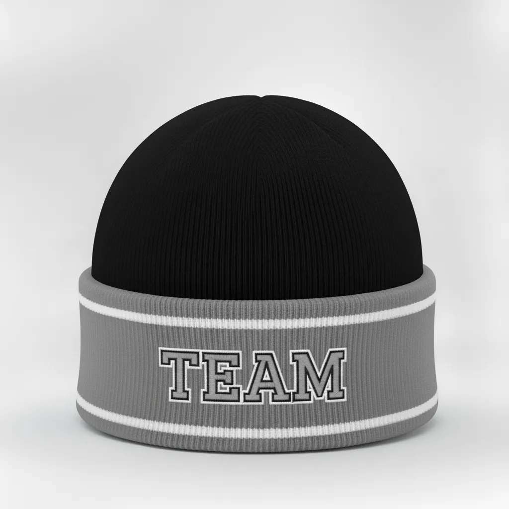 Custom Ice Hockey Beanie - Black, Silver, White - Front View - HAMCO Sports Inc.