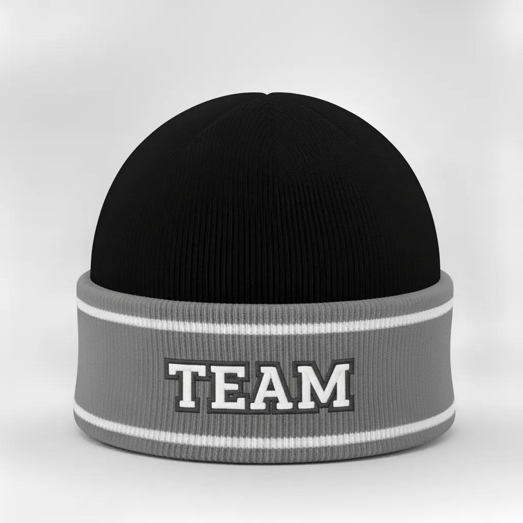 Custom Ice Hockey Beanie - Black, White, Grey - Front View - HAMCO Sports Inc.