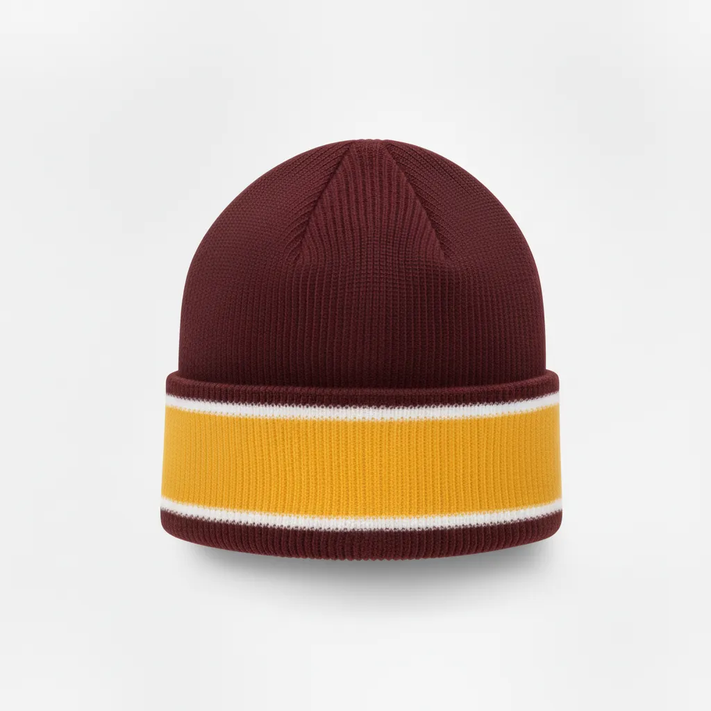 Custom Ice Hockey Beanie - Burgundy, Gold, White - Back View - HAMCO Sports Inc.