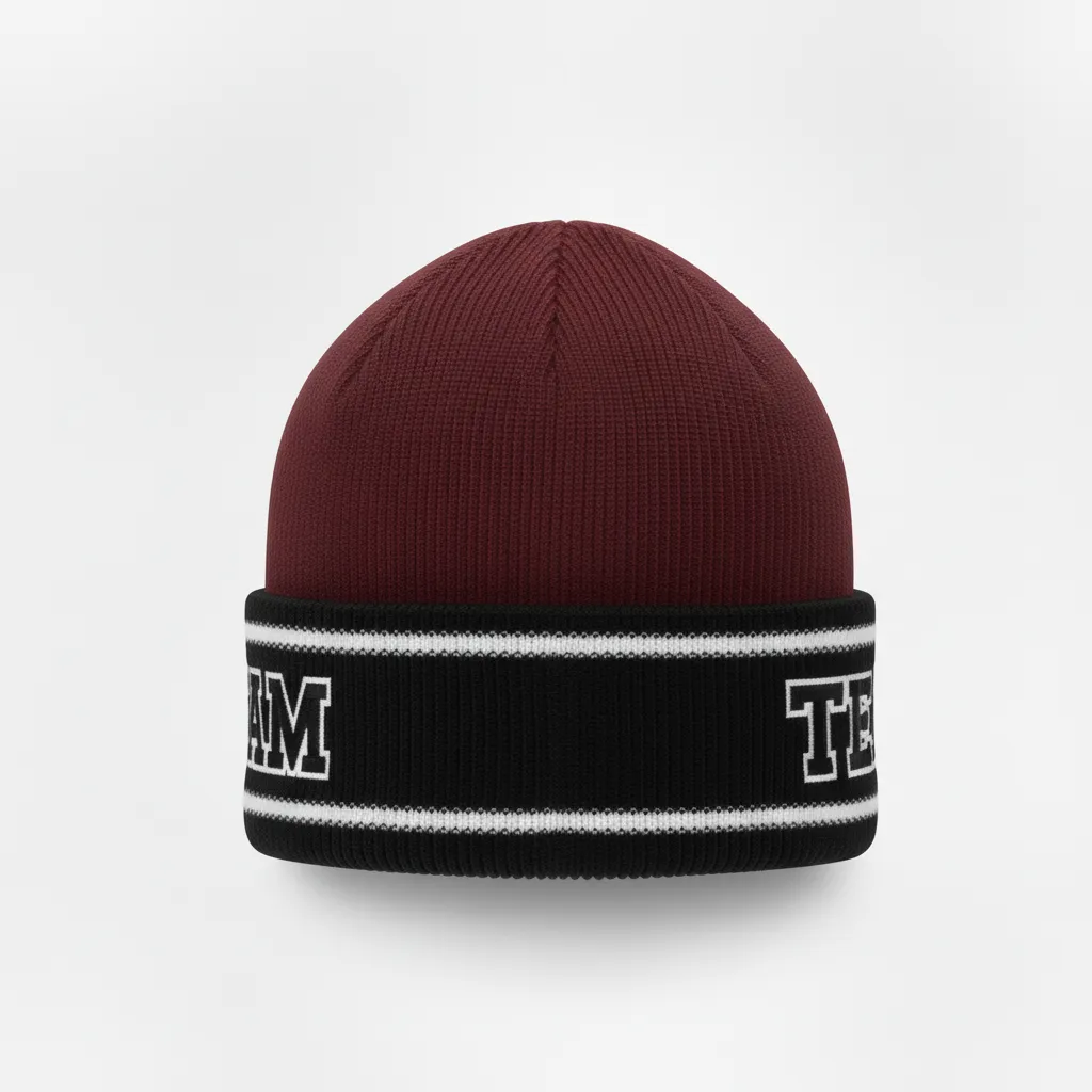 Custom Ice Hockey Beanie - Black, White - Cardinal - Side View - HAMCO Sports Inc.