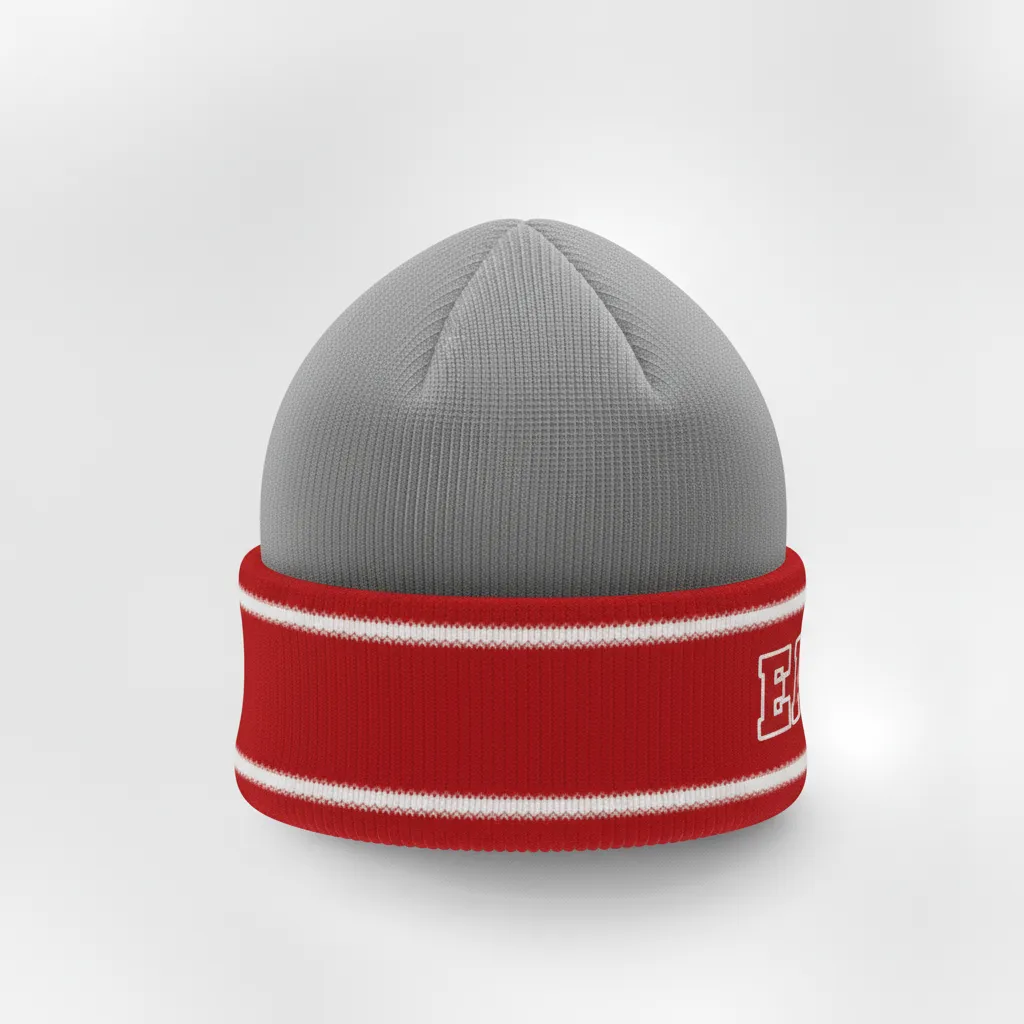 Custom Ice Hockey Beanie - Red, White - Charcoal - Back View - HAMCO Sports Inc.