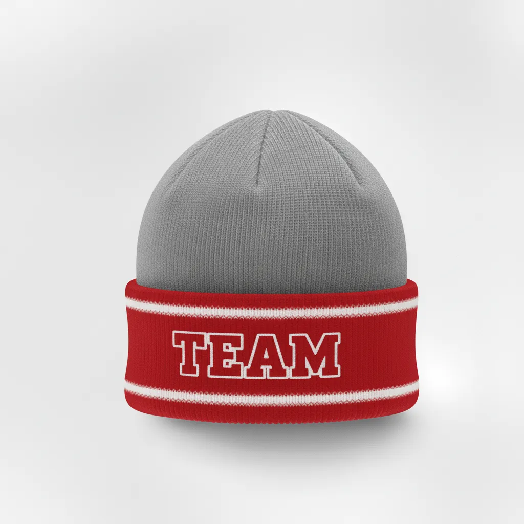 Custom Ice Hockey Beanie - Red, White - Charcoal - Front View - HAMCO Sports Inc.