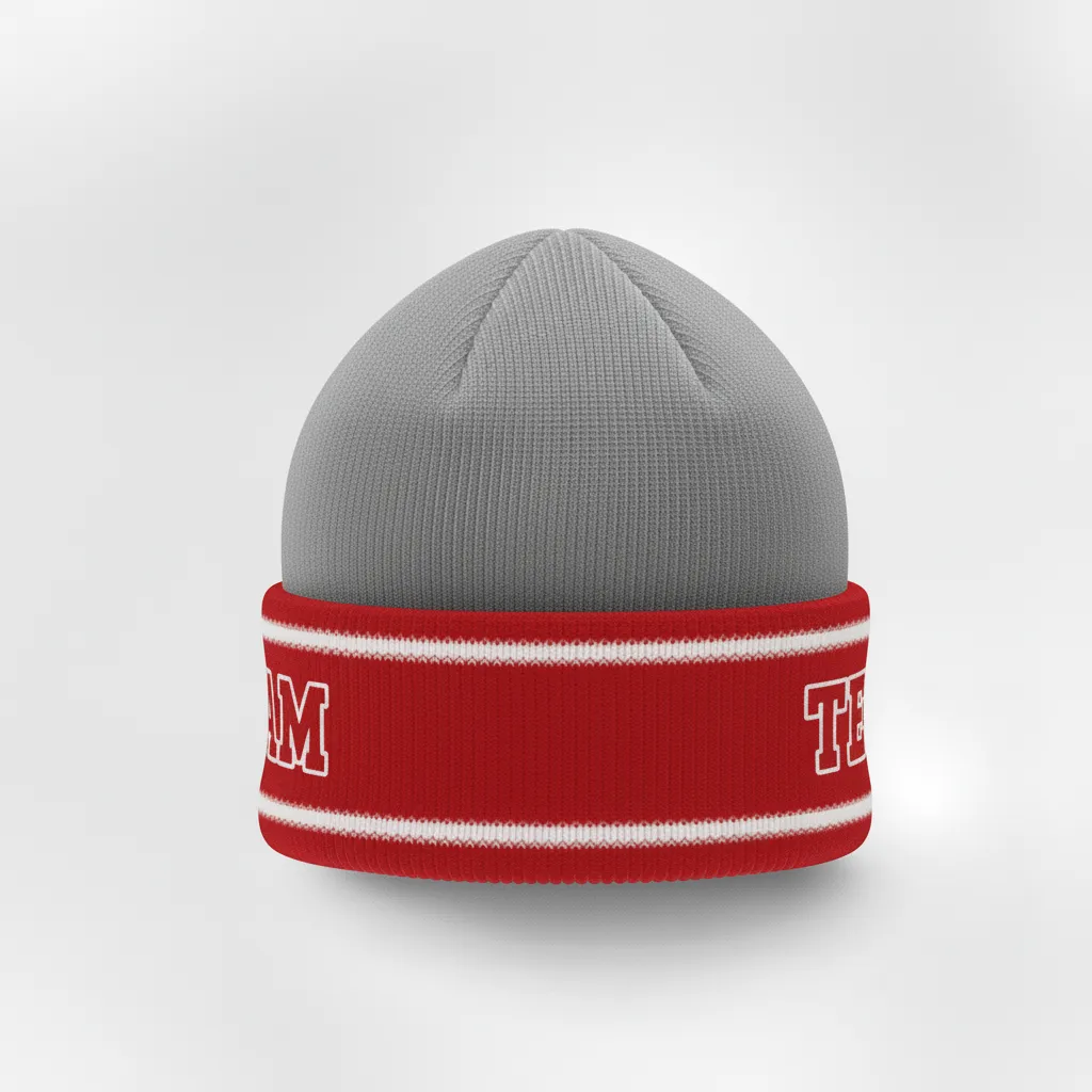 Custom Ice Hockey Beanie - Red, White - Charcoal - Side View - HAMCO Sports Inc.