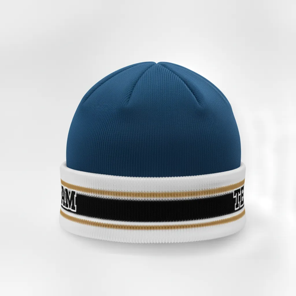 Custom Ice Hockey Beanie - Black, White - Columbia - Side View - HAMCO Sports Inc.