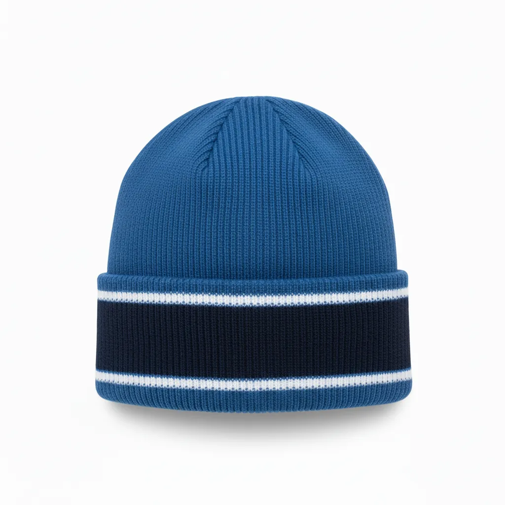 Custom Ice Hockey Beanie - Navy, White - Columbia - Back View - HAMCO Sports Inc.