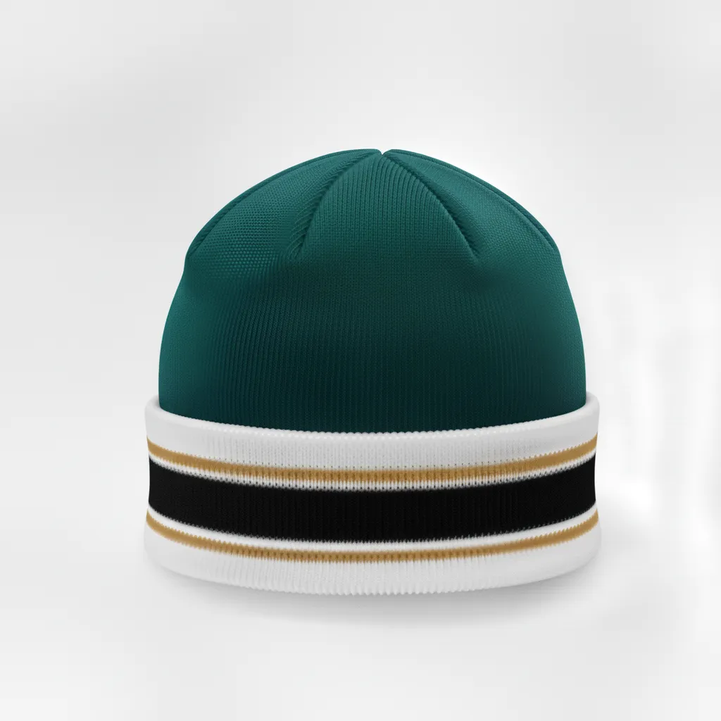 Custom Ice Hockey Beanie - White, Navy - Columbia - Back View - HAMCO Sports Inc.