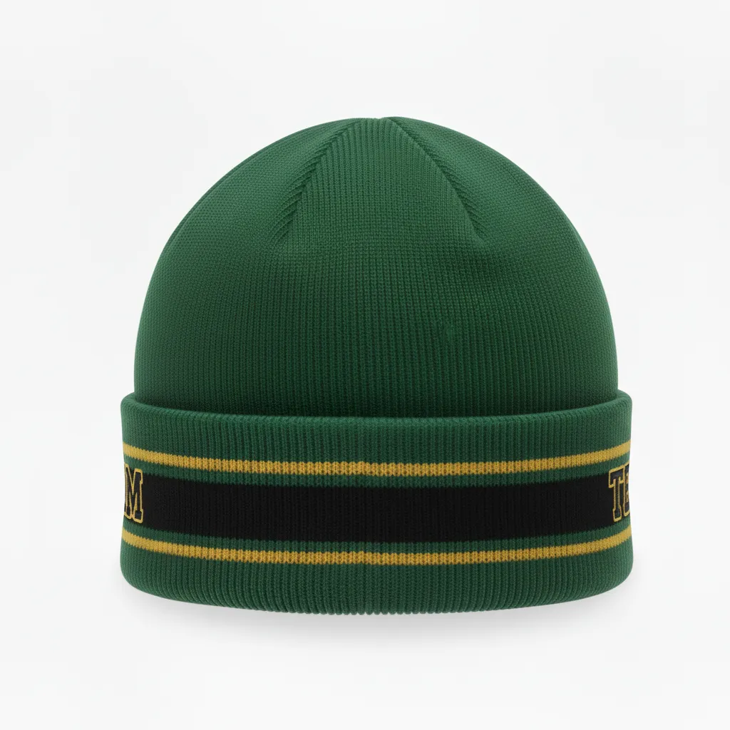 Custom Ice Hockey Beanie - Black, Gold - Forest - Side View - HAMCO Sports Inc.