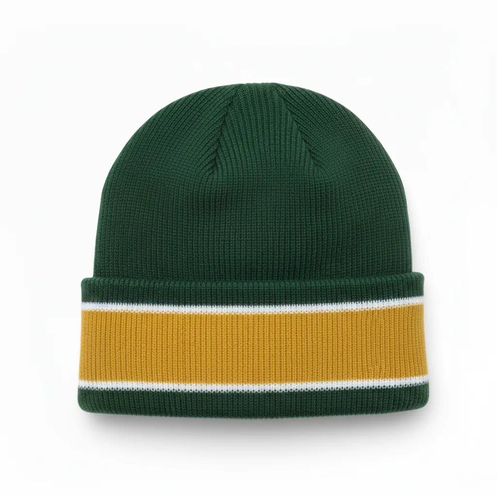 Custom Ice Hockey Beanie - Gold, White - Forest - Back View - HAMCO Sports Inc.