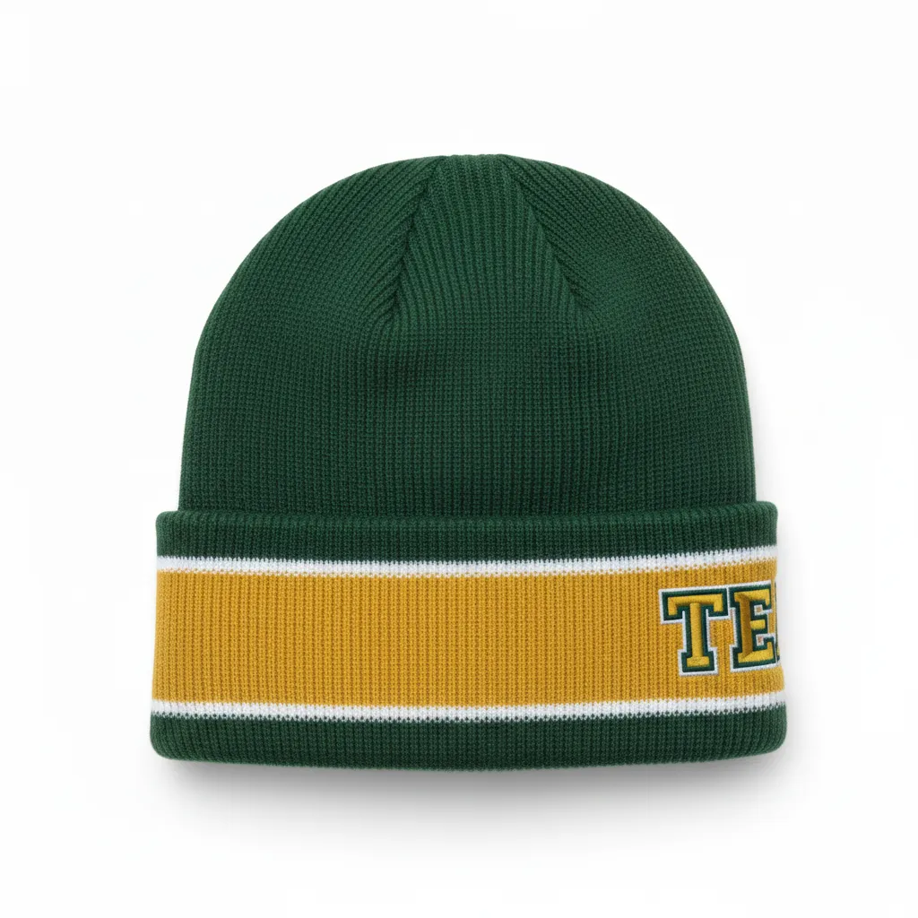 Custom Ice Hockey Beanie - Gold, White - Forest - Side View - HAMCO Sports Inc.