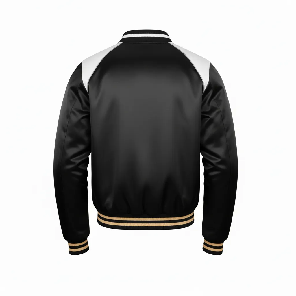 Custom Ice Hockey Bomber Jacket - Black, Gold, White - Back View - HAMCO Sports Inc.