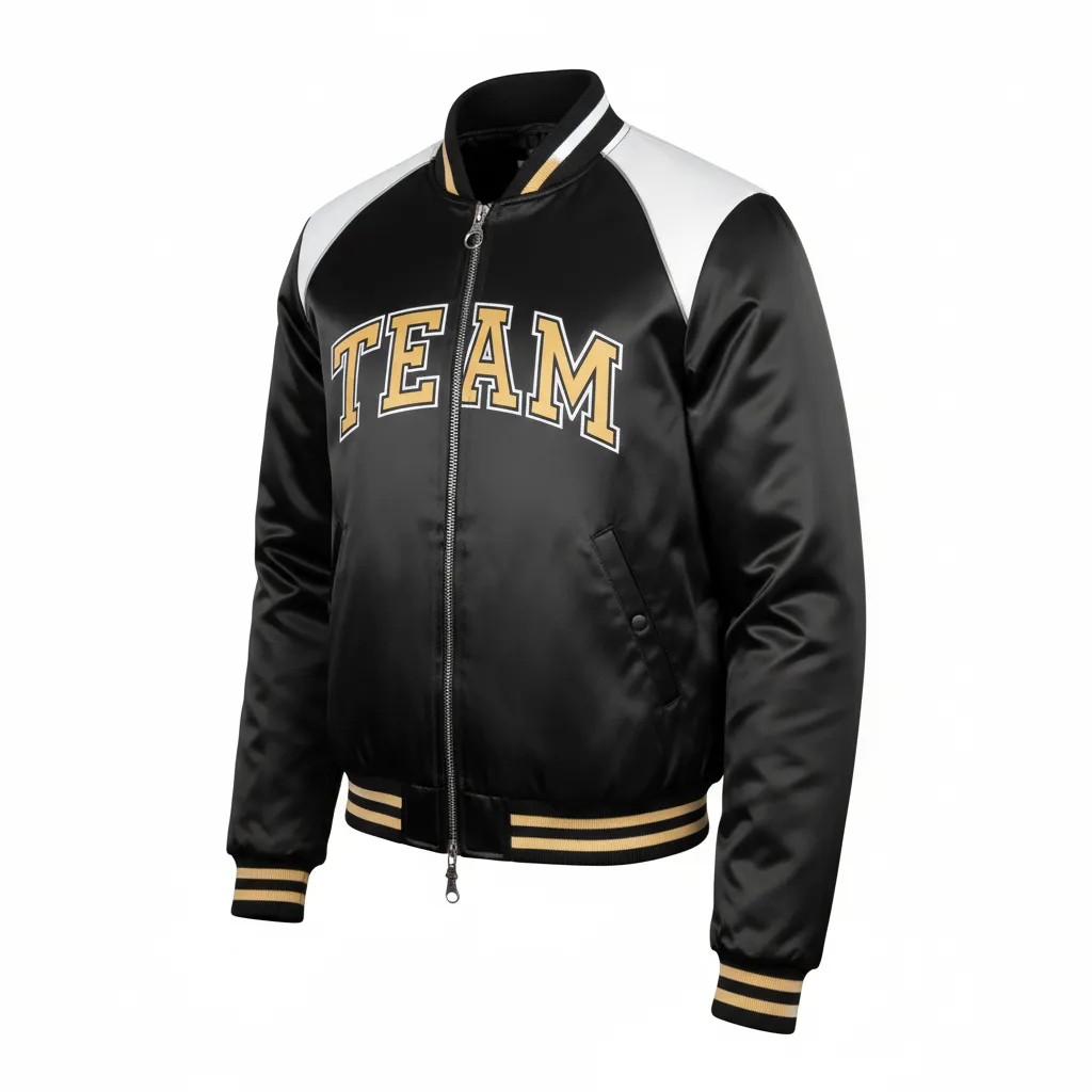 Custom Ice Hockey Bomber Jacket - Black, Gold, White - Front View - HAMCO Sports Inc.