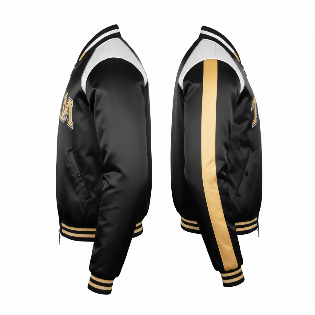 Custom Ice Hockey Bomber Jacket - Black, Gold, White - Side View - HAMCO Sports Inc.