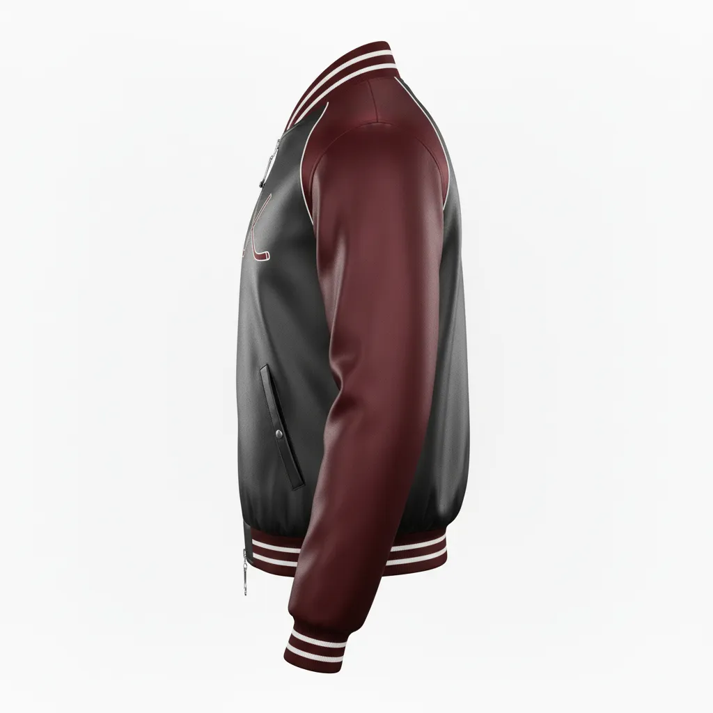 Custom Ice Hockey Bomber Jacket - Black, Red, White - Side View - HAMCO Sports Inc.