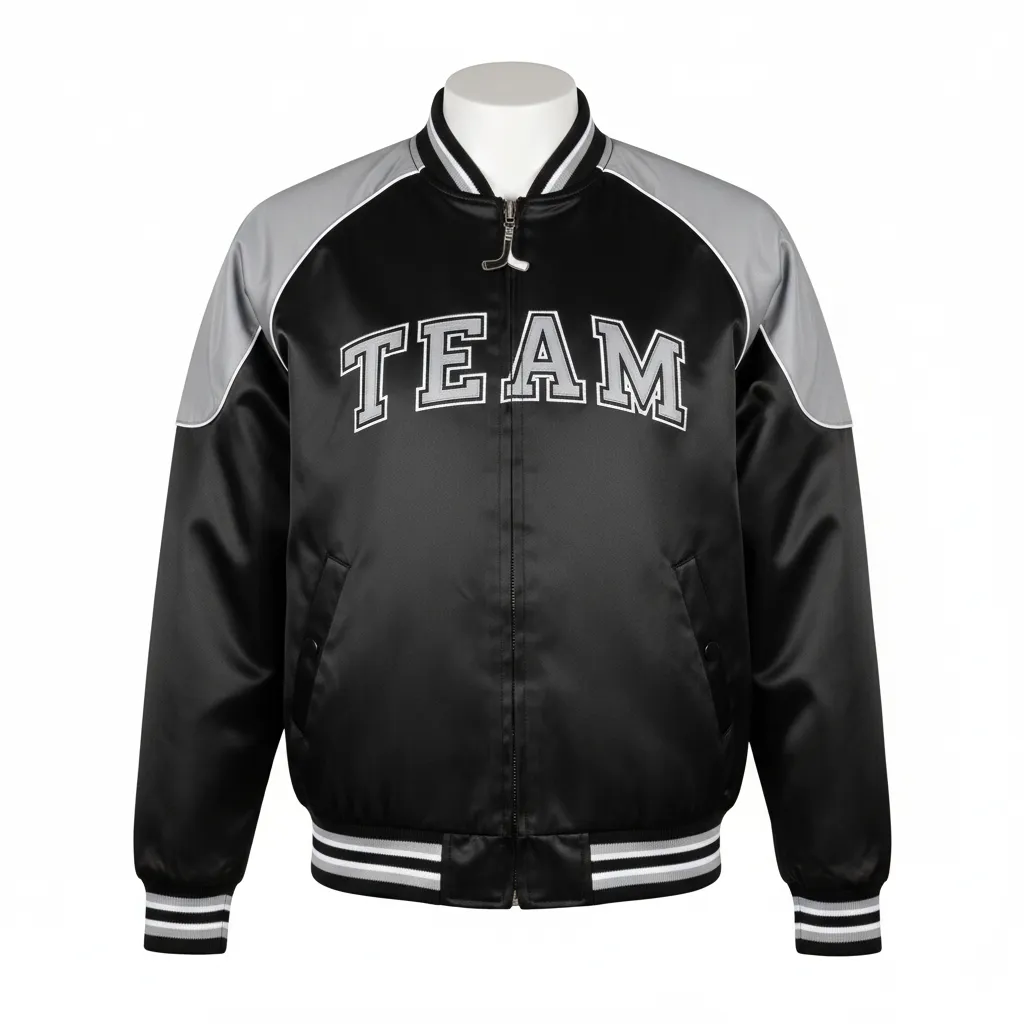 Custom Ice Hockey Bomber Jacket - Black, Silver, White - Front View - HAMCO Sports Inc.