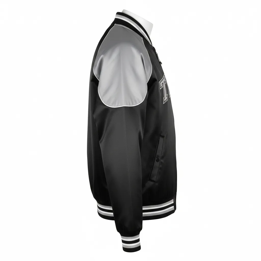 Custom Ice Hockey Bomber Jacket - Black, Silver, White - Side View - HAMCO Sports Inc.