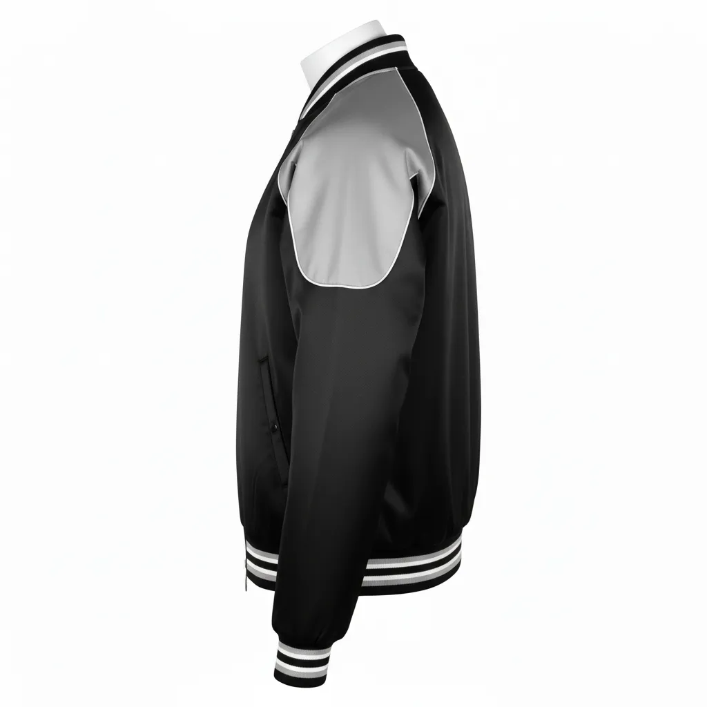 Custom Ice Hockey Bomber Jacket - Black, White, Grey - Back View - HAMCO Sports Inc.