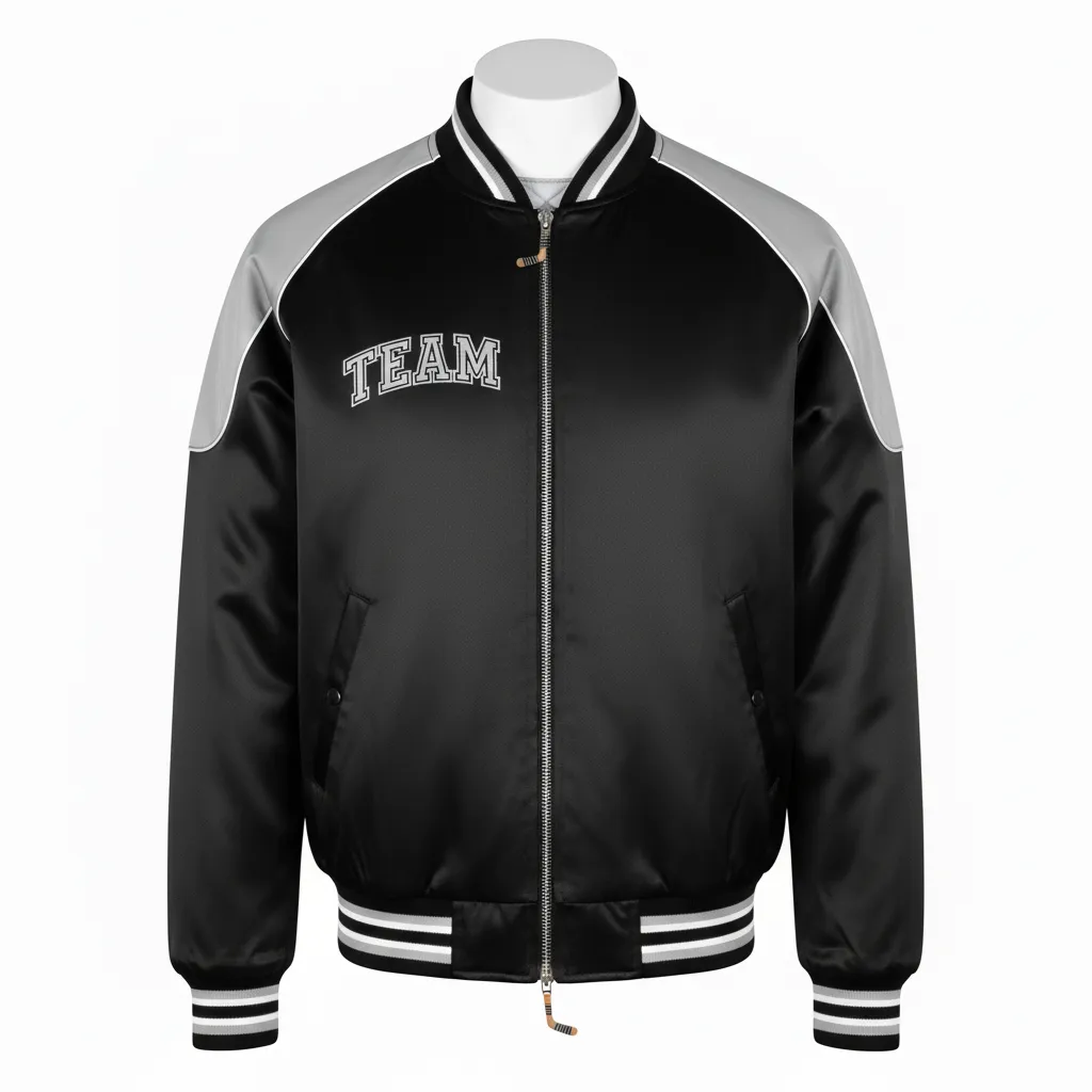 Custom Ice Hockey Bomber Jacket - Black, White, Grey - Front View - HAMCO Sports Inc.