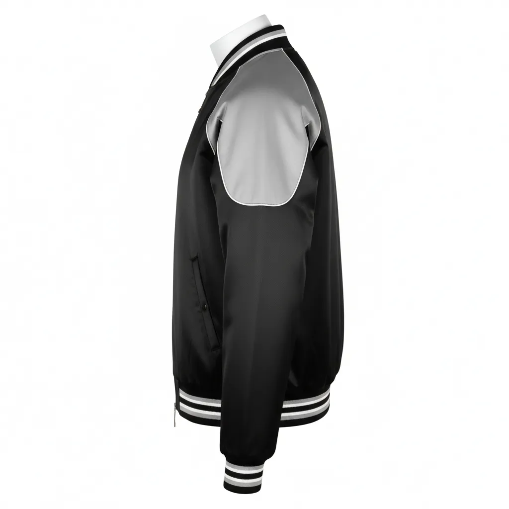 Custom Ice Hockey Bomber Jacket - Black, White, Grey - Side View - HAMCO Sports Inc.