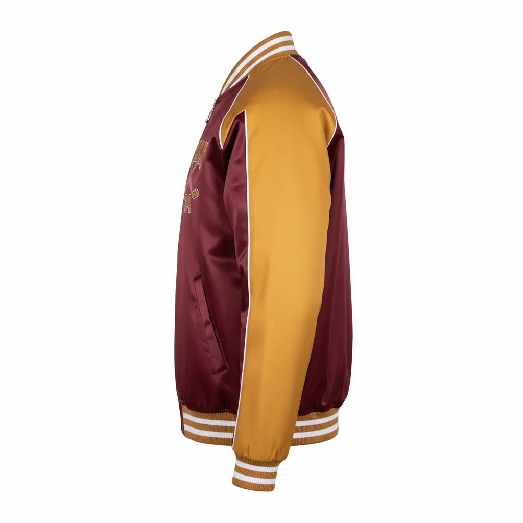 Custom Ice Hockey Bomber Jacket - Burgundy, Gold, White - Side View - HAMCO Sports Inc.