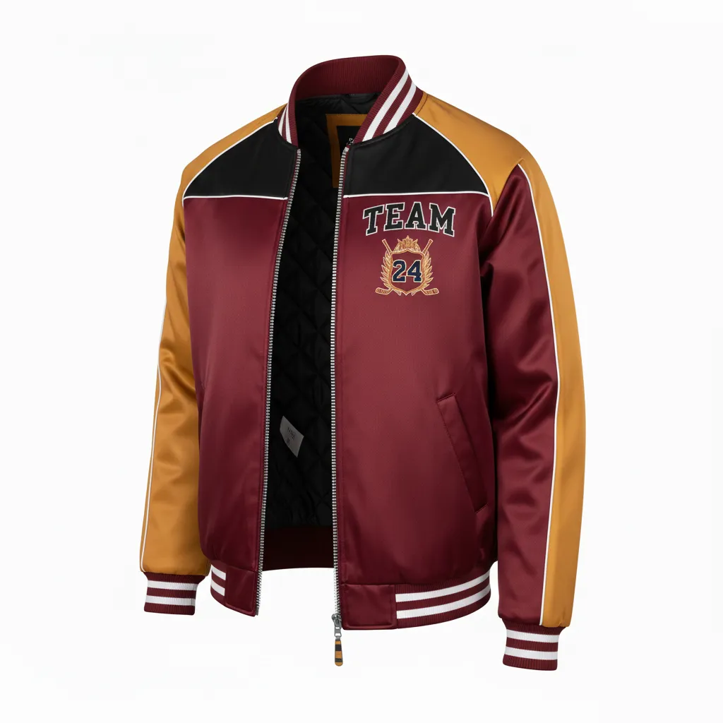 Custom Ice Hockey Bomber Jacket - Black, White - Cardinal - Front View - HAMCO Sports Inc.