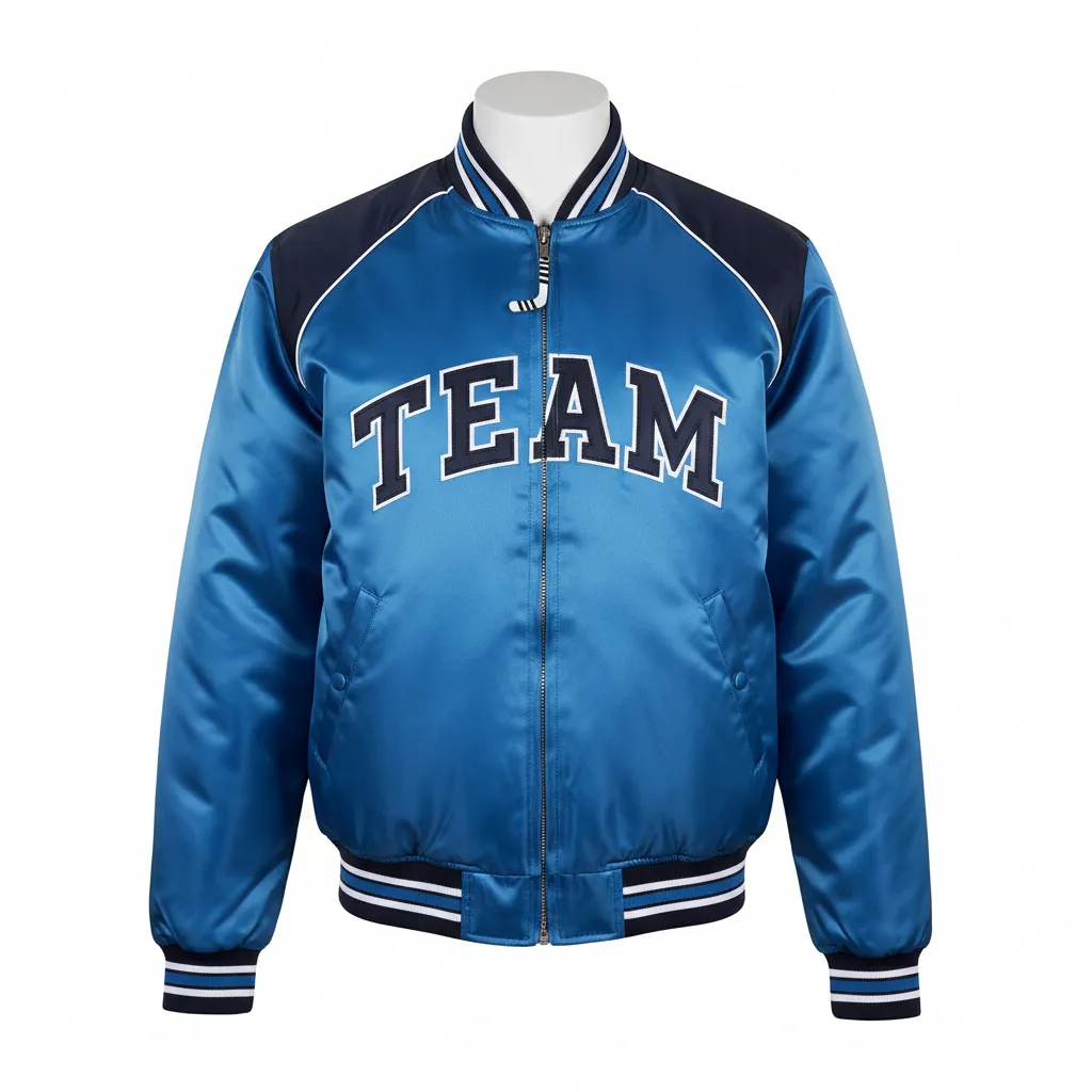 Custom Ice Hockey Bomber Jacket - Navy, White - Columbia - Front View - HAMCO Sports Inc.