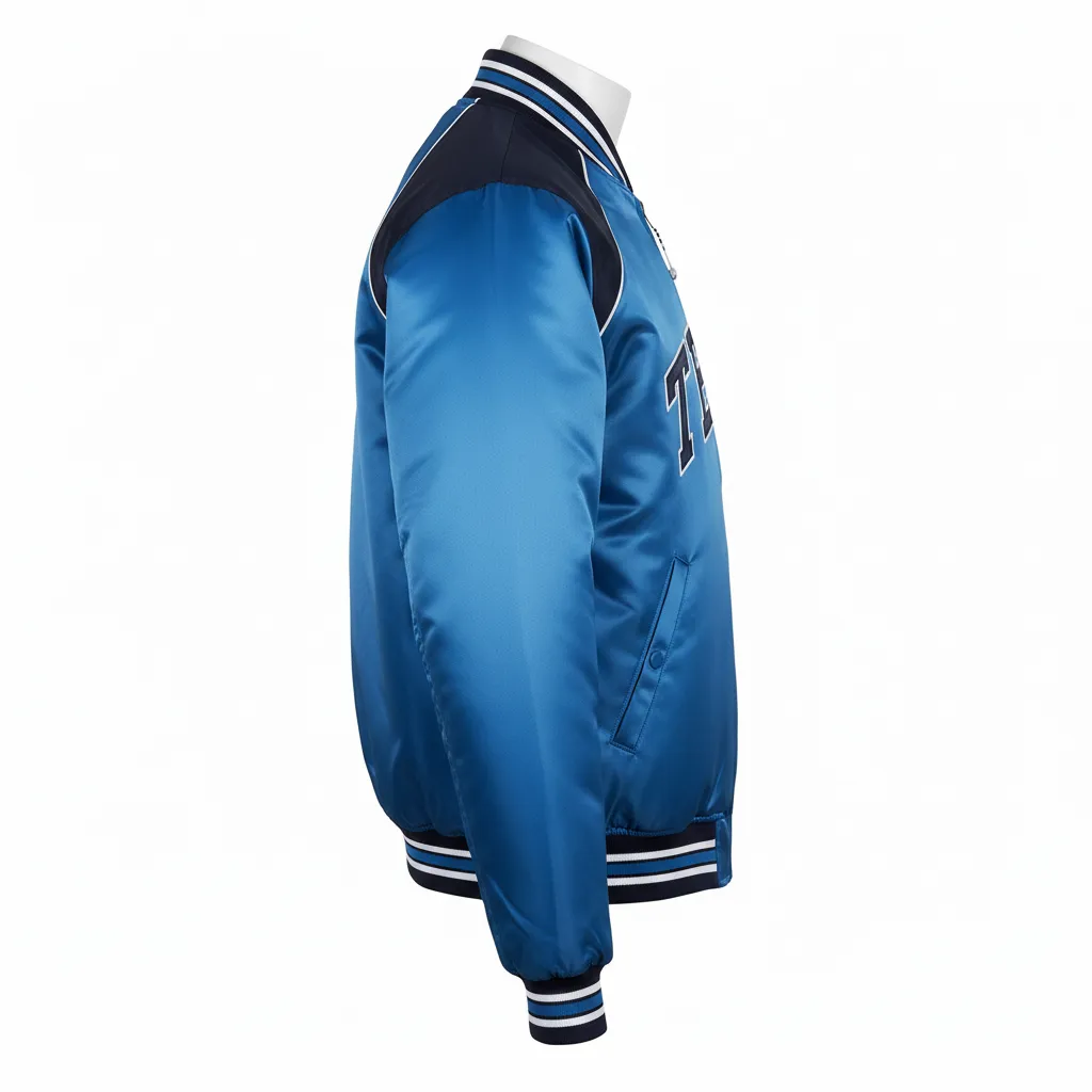 Custom Ice Hockey Bomber Jacket - Navy, White - Columbia - Side View - HAMCO Sports Inc.