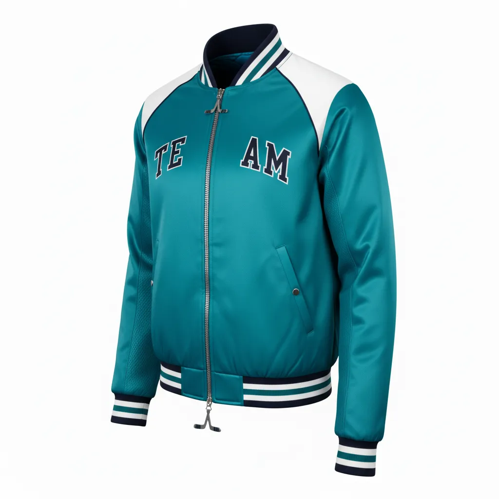 Custom Ice Hockey Bomber Jacket - White, Navy - Columbia - Front View - HAMCO Sports Inc.