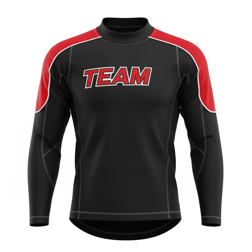 Custom Ice Hockey Compression Base Layer - Black, Red, White - Front View - HAMCO Sports Inc.