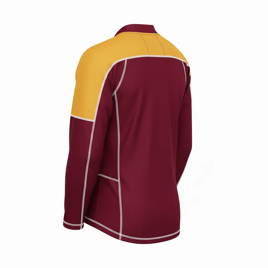 Custom Ice Hockey Compression Base Layer - Burgundy, Gold, White - Back View - HAMCO Sports Inc.
