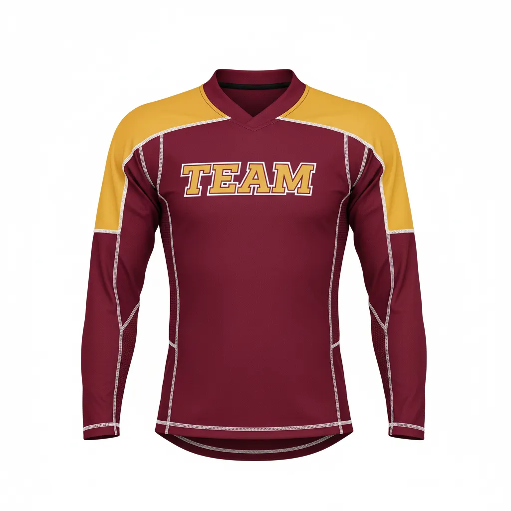 Custom Ice Hockey Compression Base Layer - Burgundy, Gold, White - Front View - HAMCO Sports Inc.