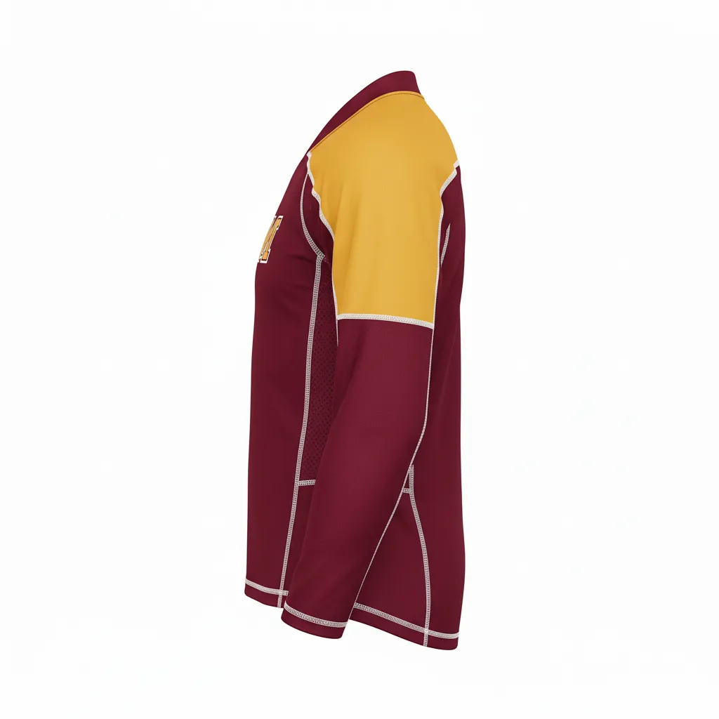 Custom Ice Hockey Compression Base Layer - Burgundy, Gold, White - Side View - HAMCO Sports Inc.