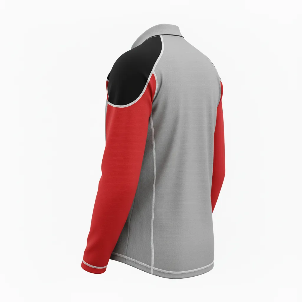 Custom Ice Hockey Compression Base Layer - Red, White - Charcoal - Back View - HAMCO Sports Inc.