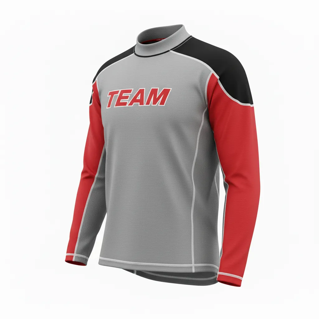 Custom Ice Hockey Compression Base Layer - Red, White - Charcoal - Front View - HAMCO Sports Inc.