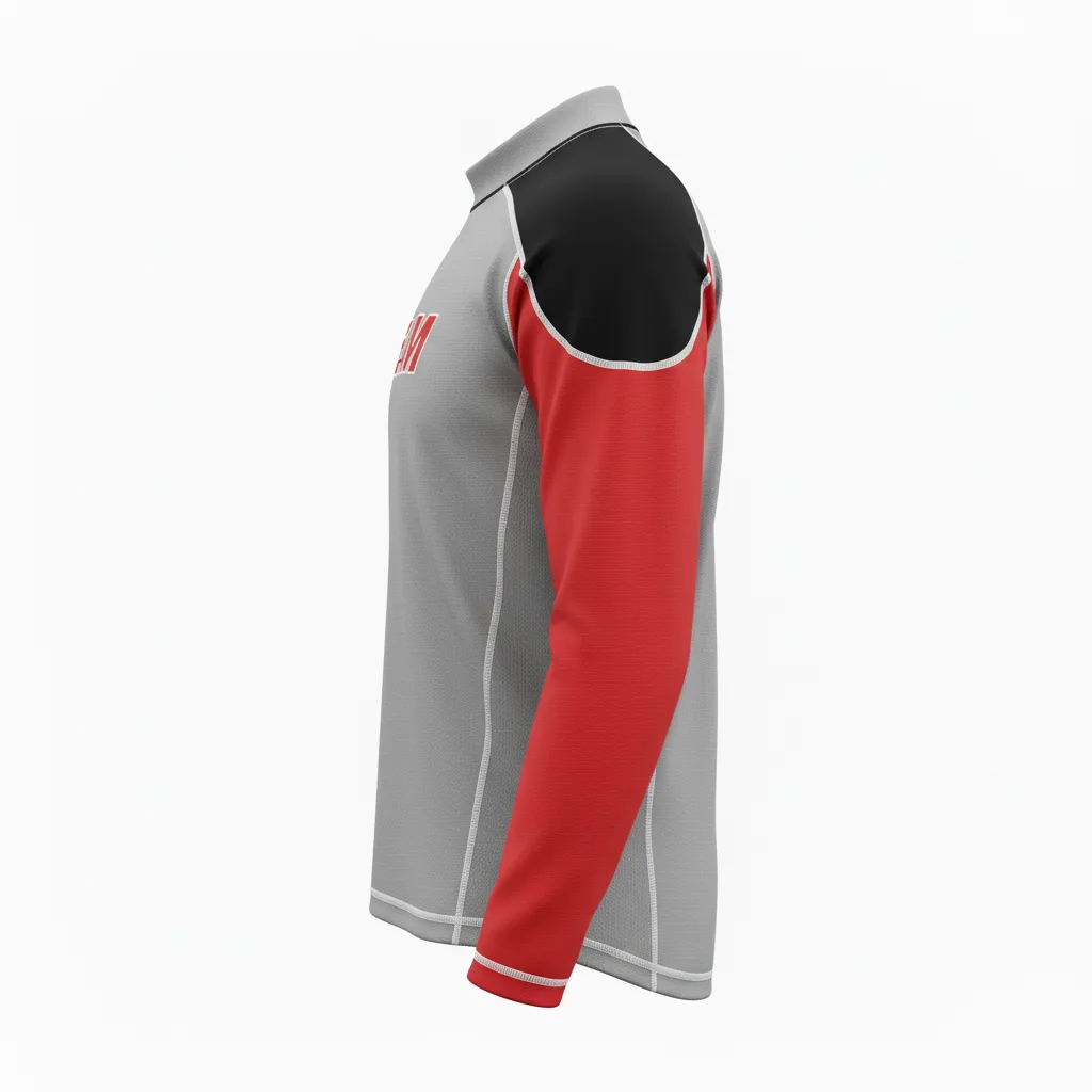 Custom Ice Hockey Compression Base Layer - Red, White - Charcoal - Side View - HAMCO Sports Inc.