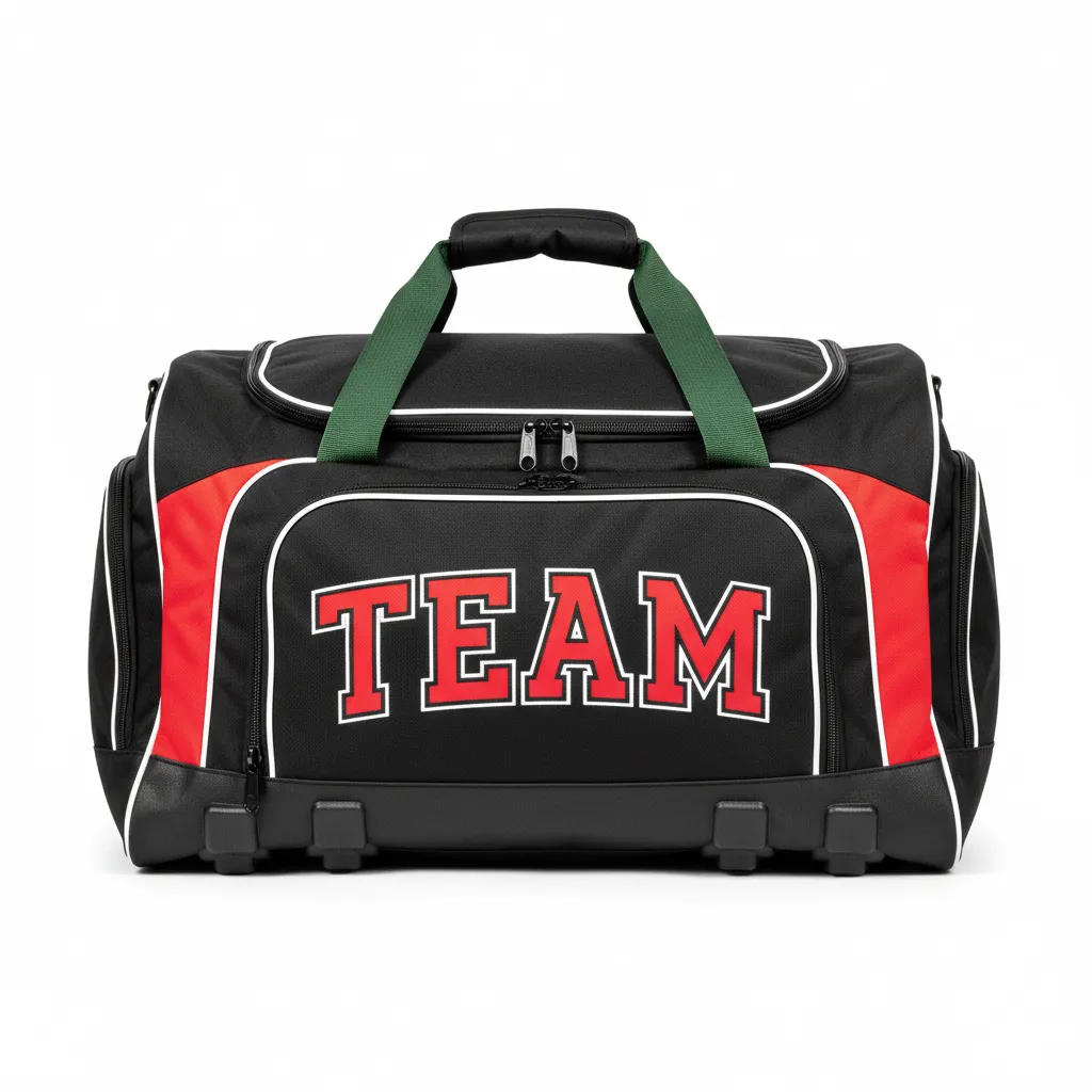 Custom Ice Hockey Equipment Bag - Black, Red, White - Front View - HAMCO Sports Inc.