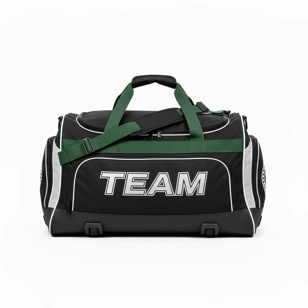 Custom Ice Hockey Equipment Bag - Black, Silver, White - Front View - HAMCO Sports Inc.