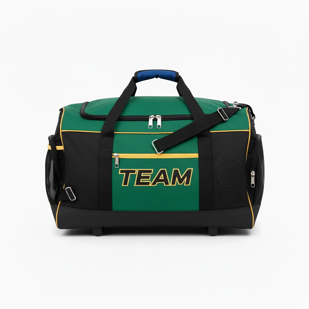 Custom Ice Hockey Equipment Bag - Black, Gold - Forest - Front View - HAMCO Sports Inc.