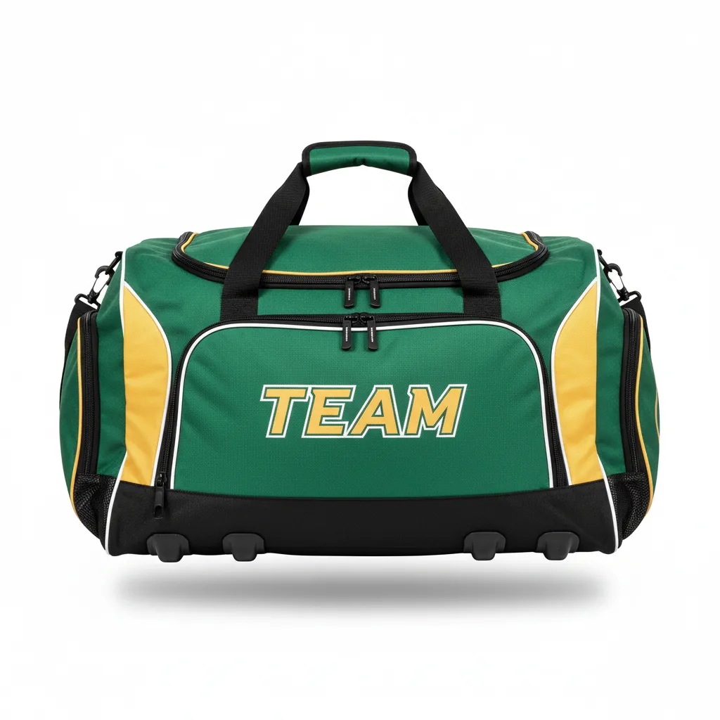 Custom Ice Hockey Equipment Bag - Gold, White - Forest - Front View - HAMCO Sports Inc.