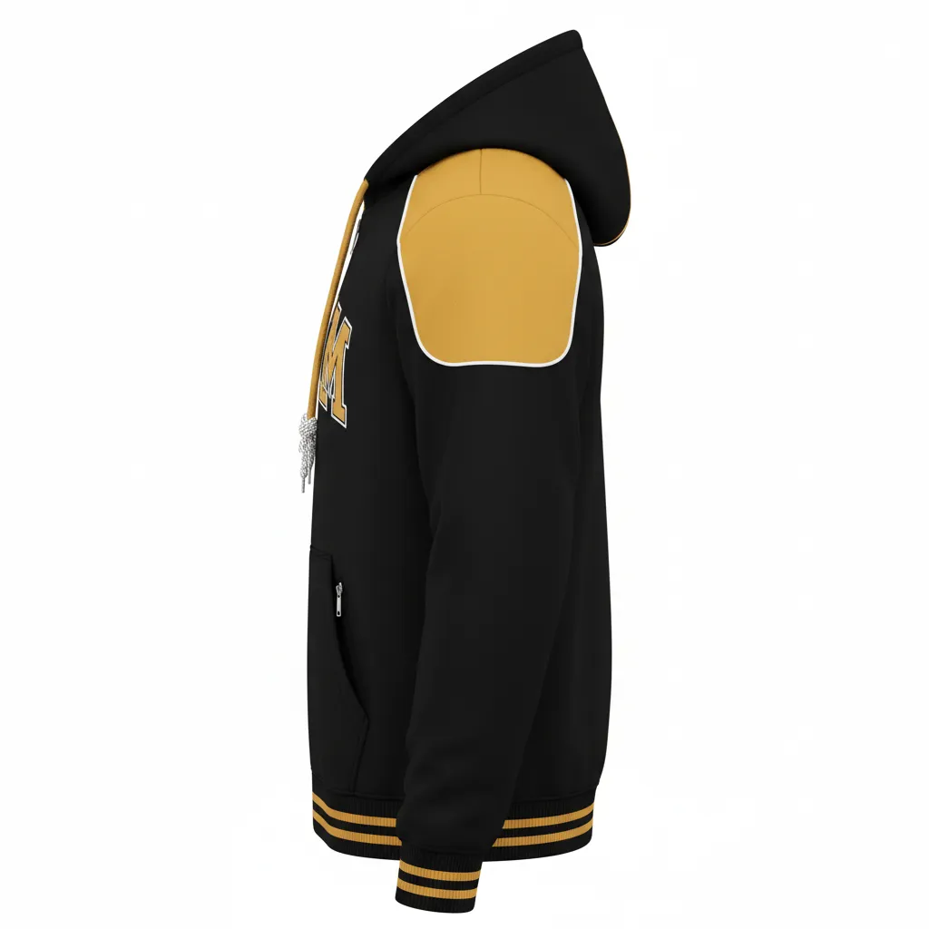 Custom Ice Hockey Full Zip Hoodie - Black, Gold, White - Side View - HAMCO Sports Inc.