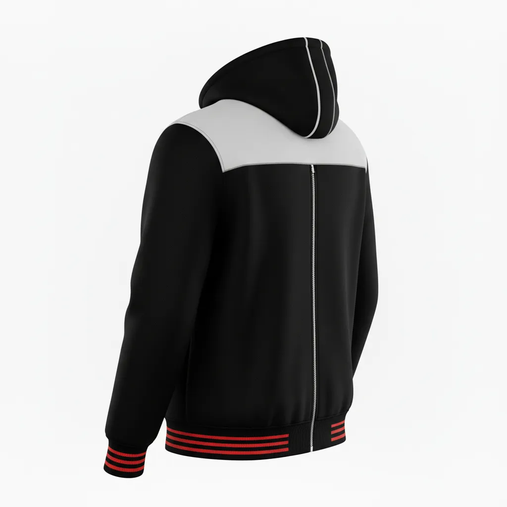 Custom Ice Hockey Full Zip Hoodie - Black, White, Grey - Back View - HAMCO Sports Inc.