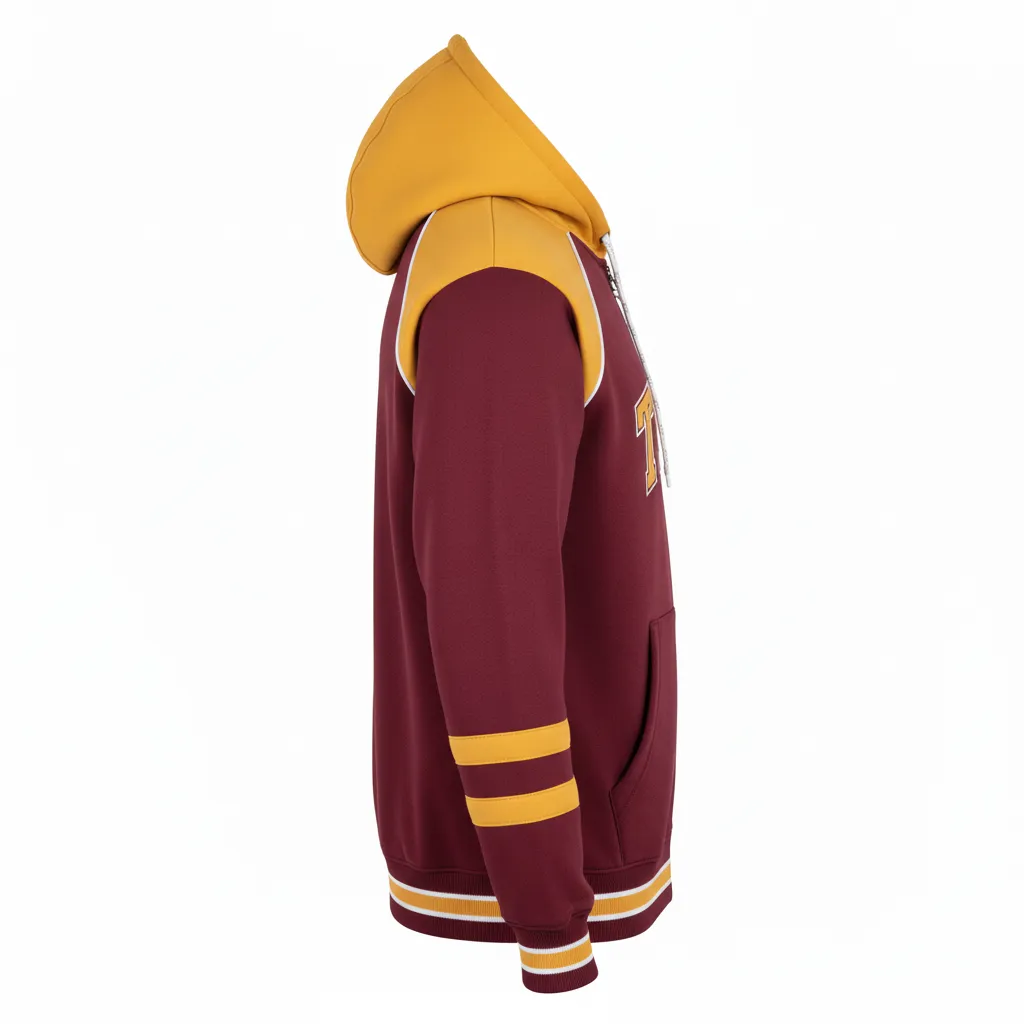 Custom Ice Hockey Full Zip Hoodie - Burgundy, Gold, White - Side View - HAMCO Sports Inc.