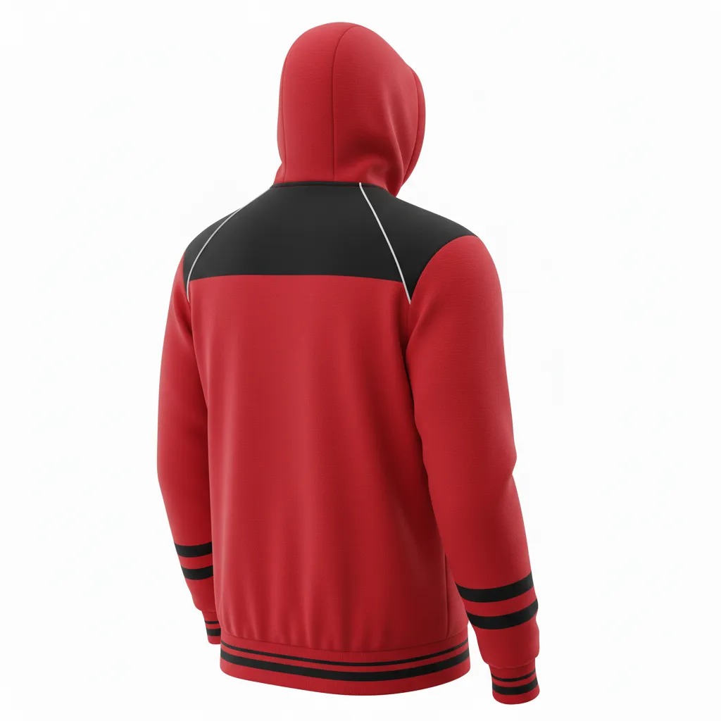 Custom Ice Hockey Full Zip Hoodie - Black, White - Cardinal - Back View - HAMCO Sports Inc.