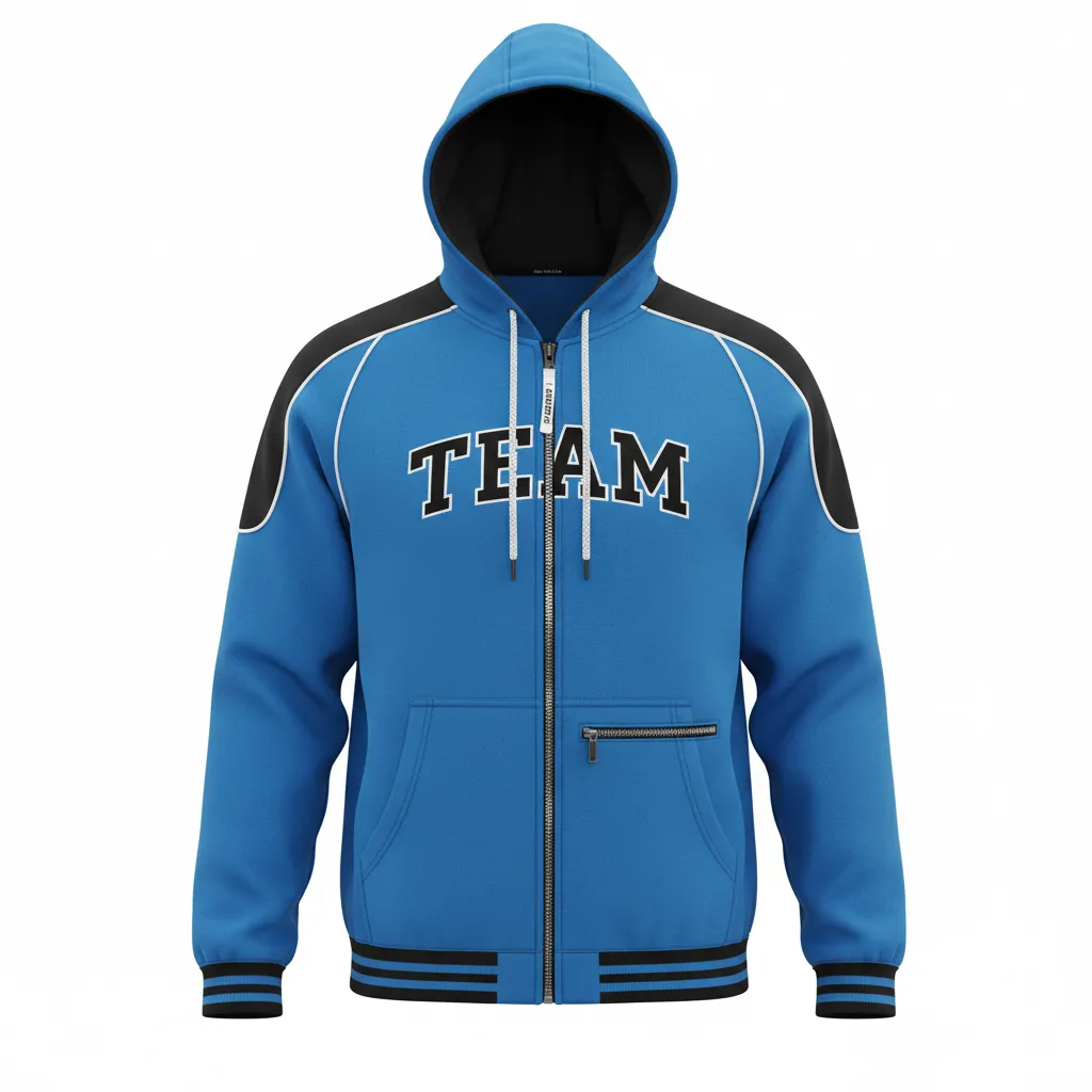 Custom Ice Hockey Full Zip Hoodie - Black, White - Columbia - Front View - HAMCO Sports Inc.