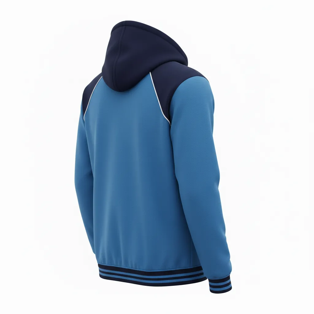 Custom Ice Hockey Full Zip Hoodie - Navy, White - Columbia - Back View - HAMCO Sports Inc.