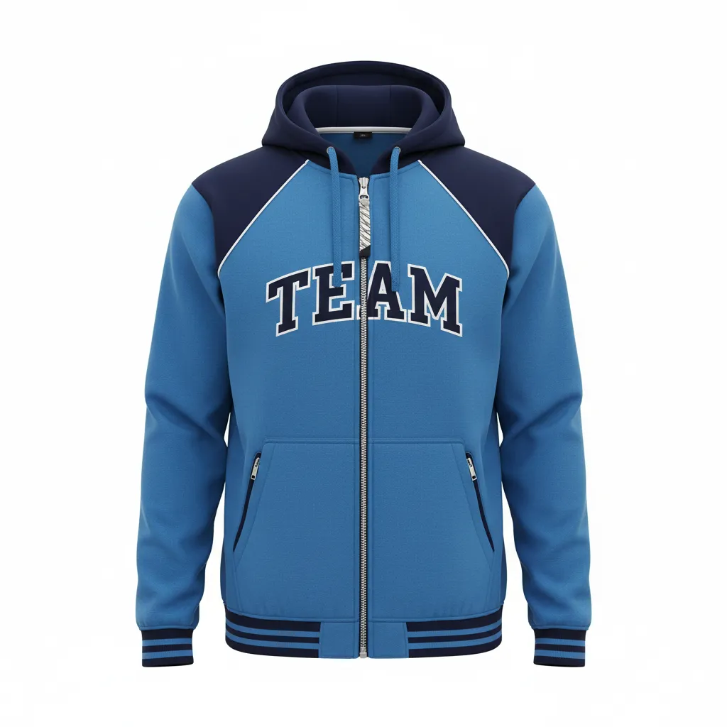 Custom Ice Hockey Full Zip Hoodie - Navy, White - Columbia - Front View - HAMCO Sports Inc.