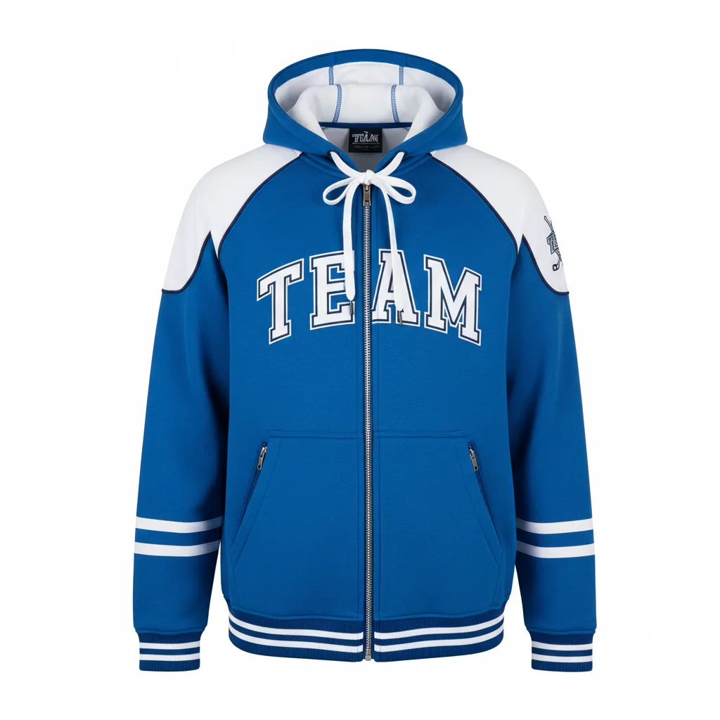 Custom Ice Hockey Full Zip Hoodie - White, Navy - Columbia - Front View - HAMCO Sports Inc.