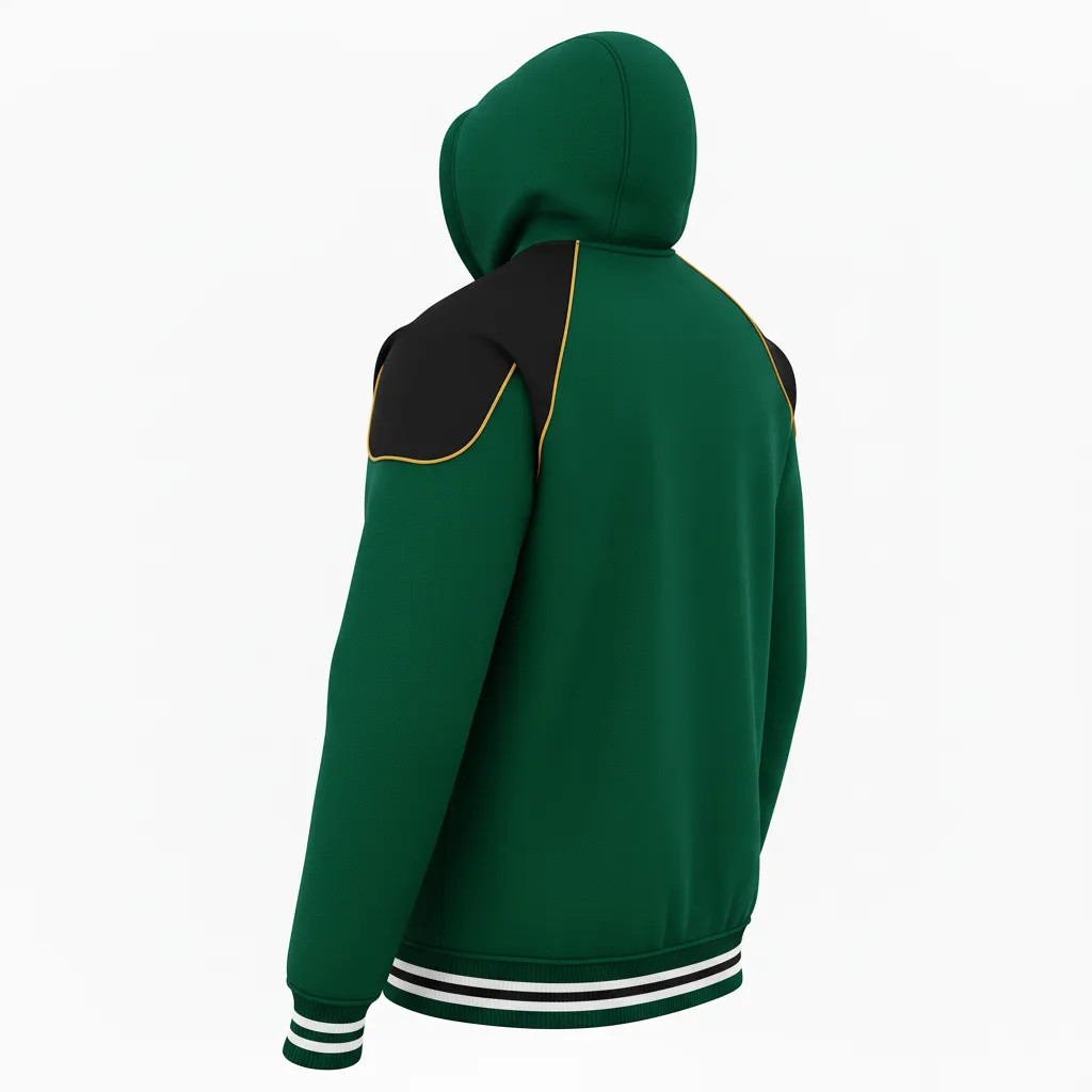 Custom Ice Hockey Full Zip Hoodie - Black, Gold - Forest - Back View - HAMCO Sports Inc.