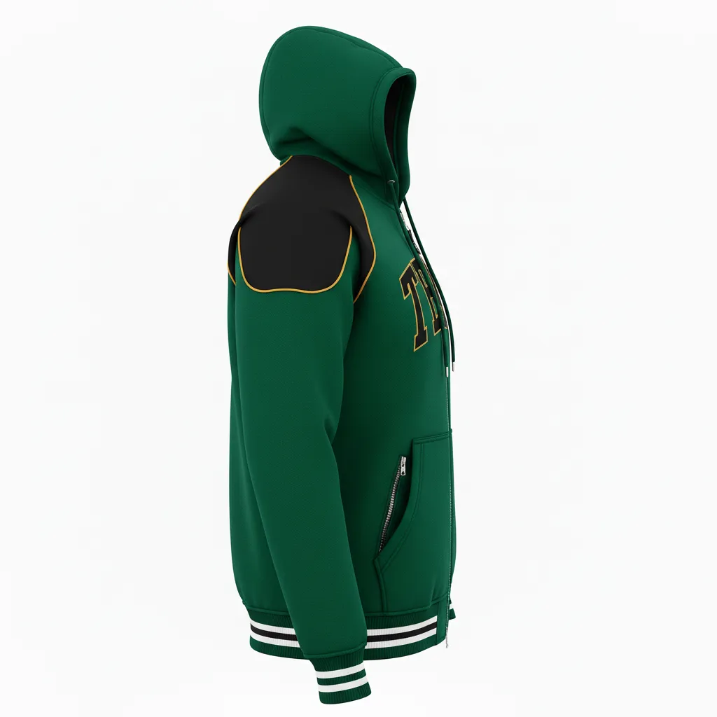 Custom Ice Hockey Full Zip Hoodie - Black, Gold - Forest - Side View - HAMCO Sports Inc.