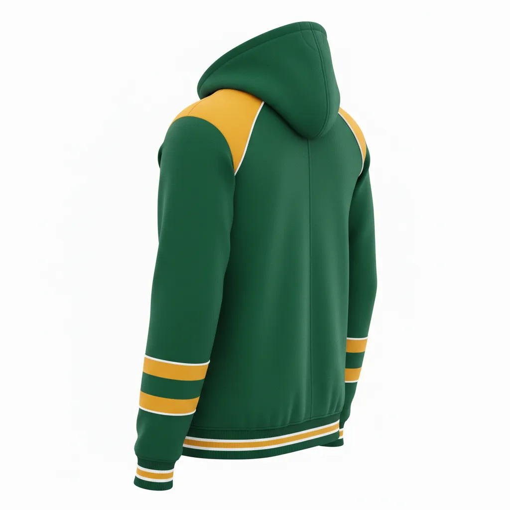 Custom Ice Hockey Full Zip Hoodie - Gold, White - Forest - Back View - HAMCO Sports Inc.